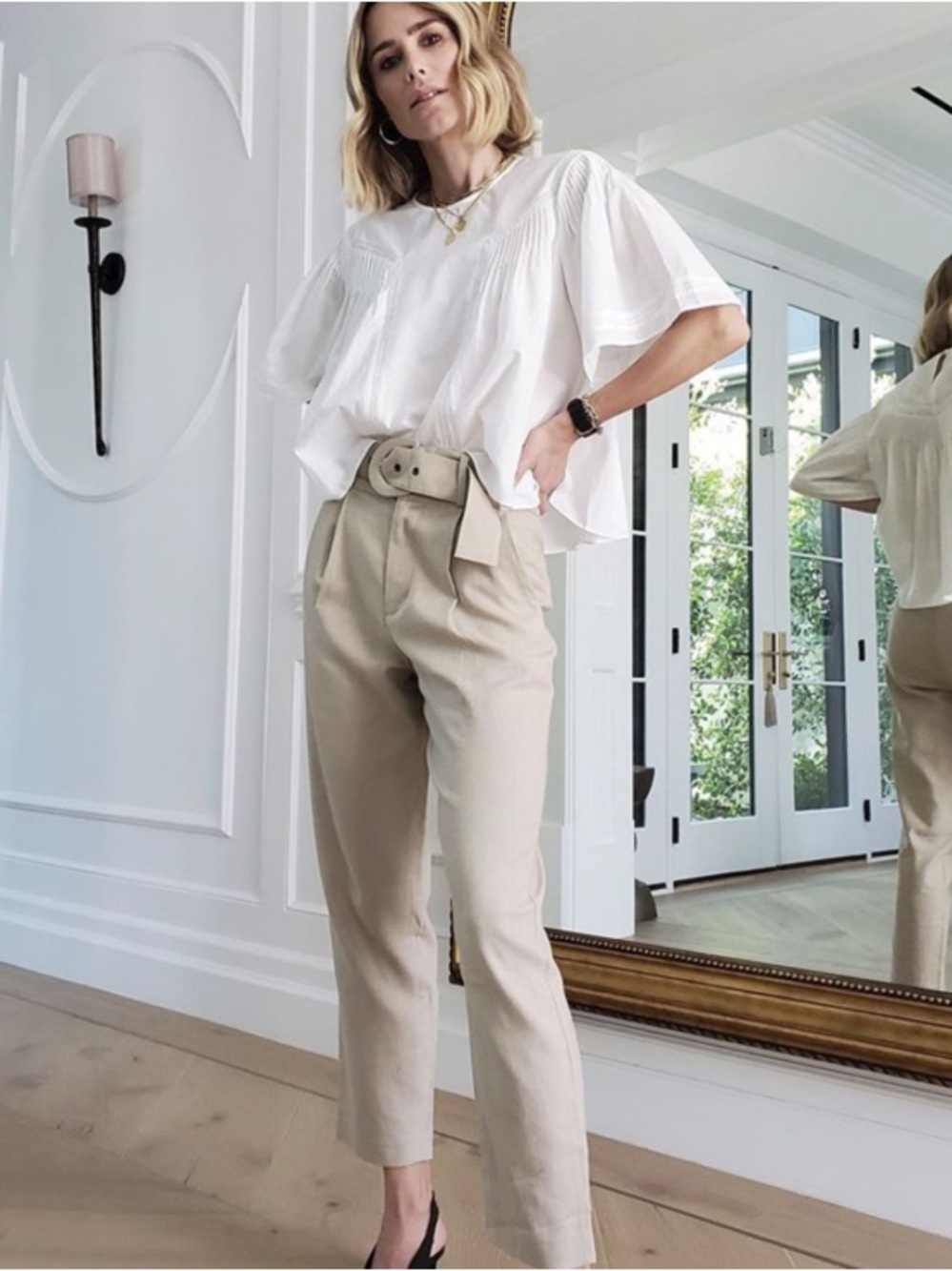Anine Bing Beige Cropped Pants with Belt